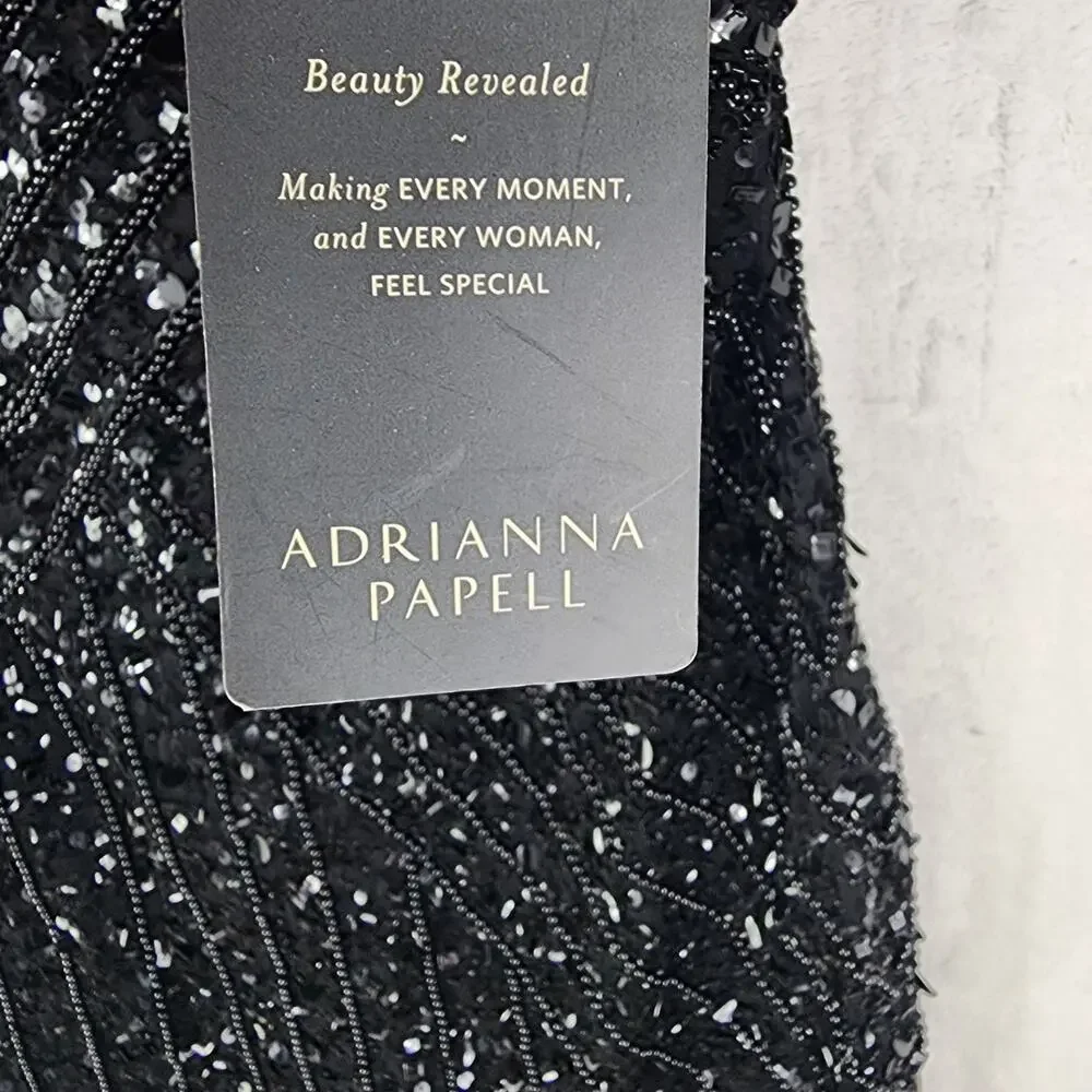 Adrianna Papell Cocktail Dress Women 14 Black Sequin & Beaded Mid Length Party